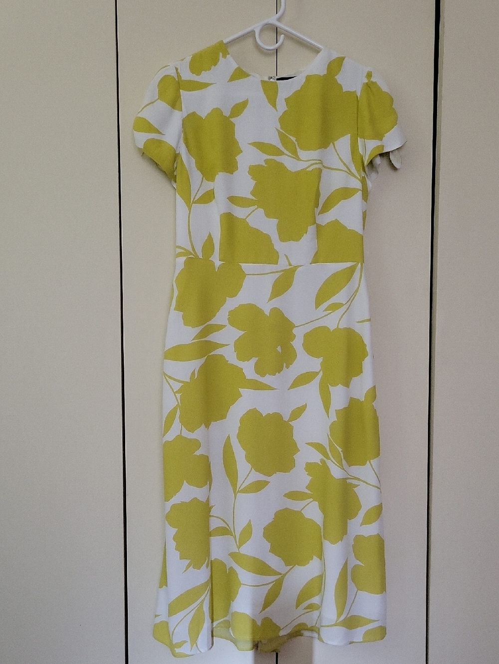 Ann Taylor White Midi Dress with Yellow Floral Print